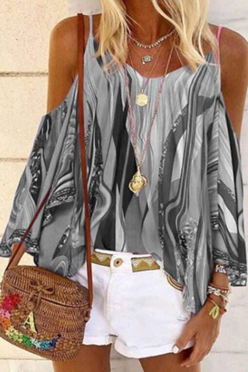 Tribal Print Cold Shoulder Tops For Women