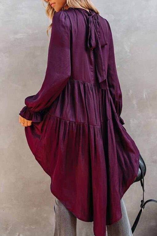 Mock Neck Ruffle Sleeve High Low Tunic Top - Image 2