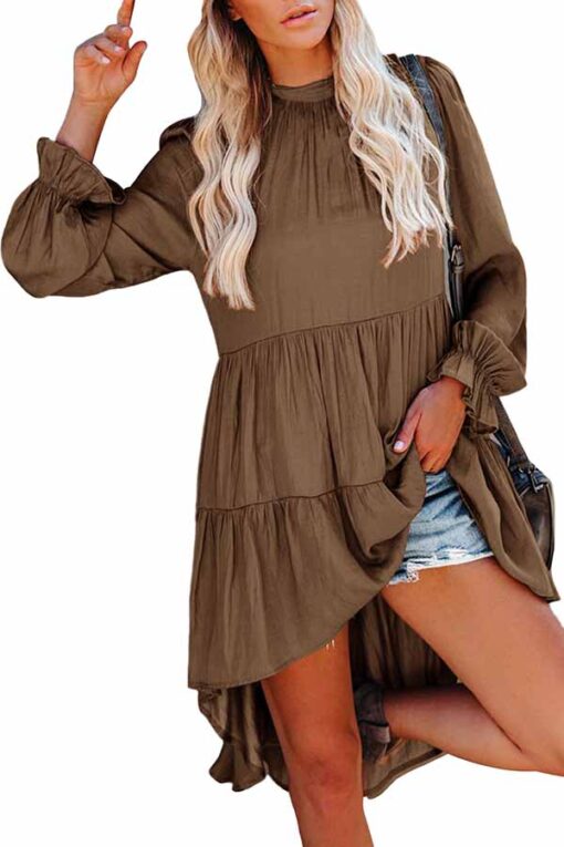 Lantern Sleeve High Low Asymmetrical Tunic Top Dress